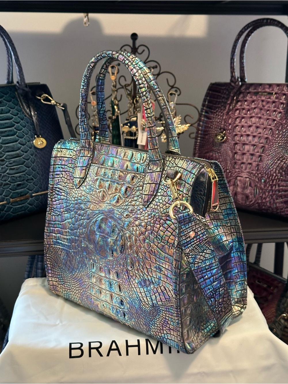 RARE Brahmin Mother of Pearl Holographic, Iridescent Large Caroline - Picture 3 of 16